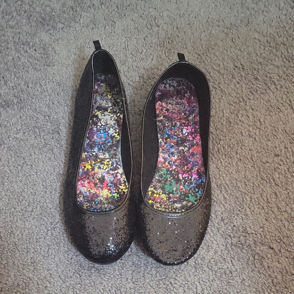 Faded Glory Black Flats with Floral Insole